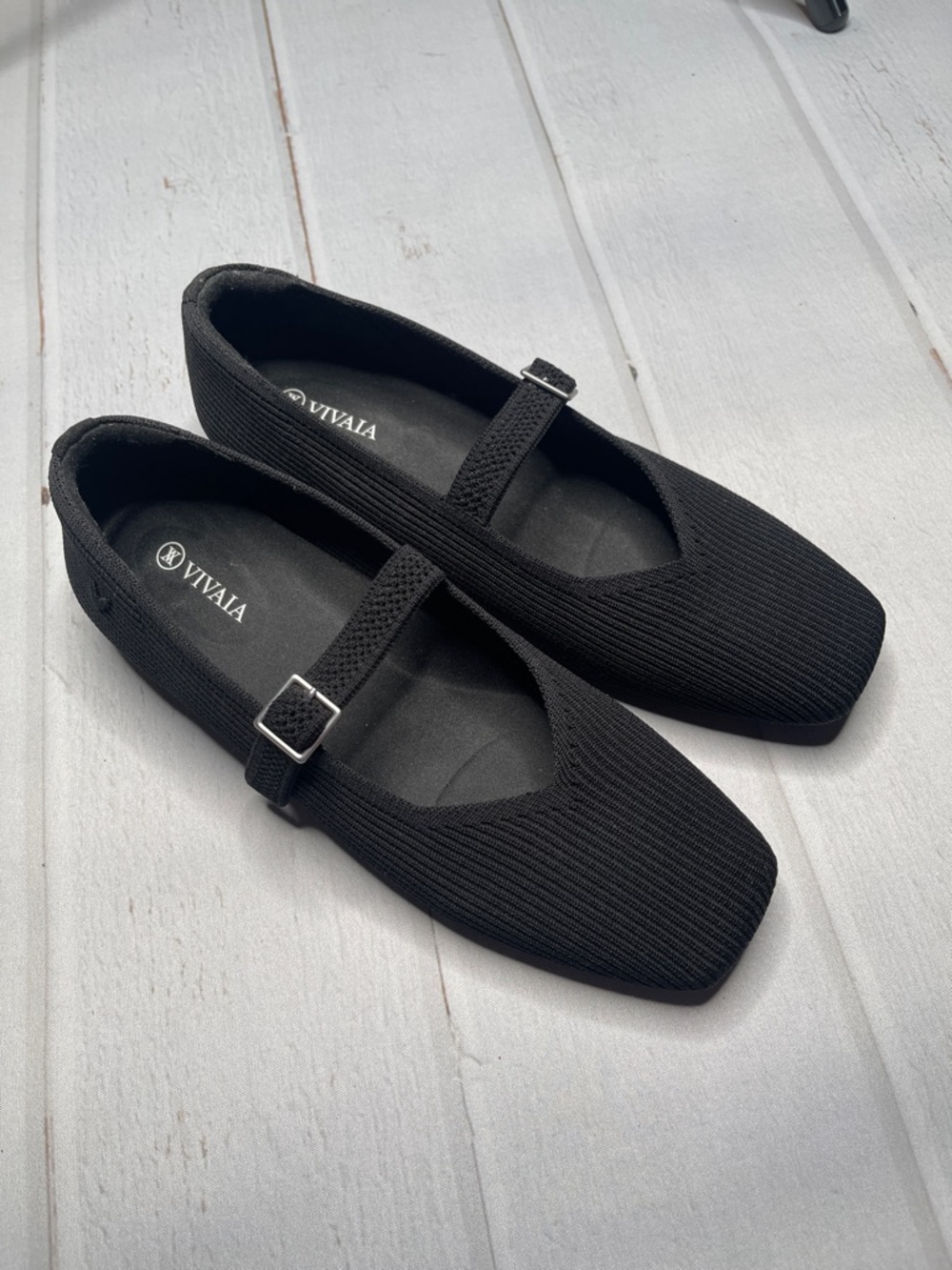 Vivaia 10 Black Margot Mary Jane Flats Shoes 41.5 Square Toe Comfortable Ladies